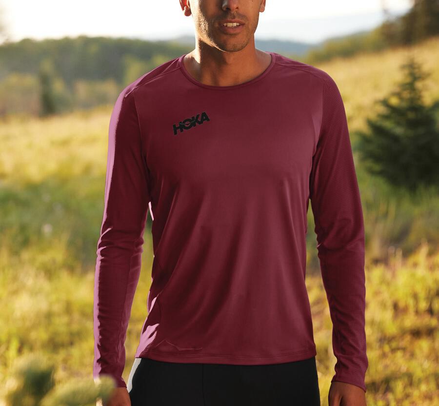 Hoka Australia One One Performance Long Sleeve - Mens Tops Brown - NPQDI-5890